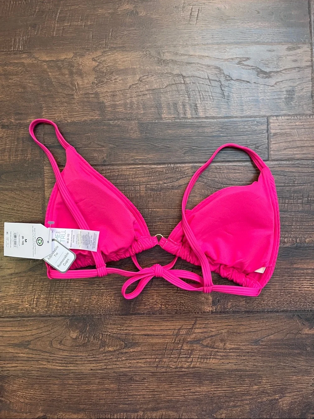 Time and Tru Women’s Ottoman Rib Triangle Bikini Top Size M (8-10) Fuchsia New